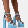 Public Desire Breanna Wide Fit Baby Satin Strappy Ankle Extreme Double Platform Block Heels | Women Wide Fit Heels