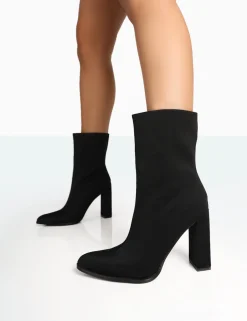 Public Desire Bridget Nylon Pointed Toe Block Heeled Ankle Boots | Women Heeled Boots