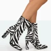 Public Desire Bridget Printed Pu Pointed Toe Block Heeled Ankle Boots | Women Heeled Boots