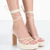Public Desire Bring It Wide Fit Pu Square Toe Lace Up Strappy Platform Thin Block Heels | Women Wide Fit Heels