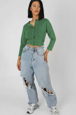 Public Desire Button Front Long Sleeve Crop Top | Women Tops