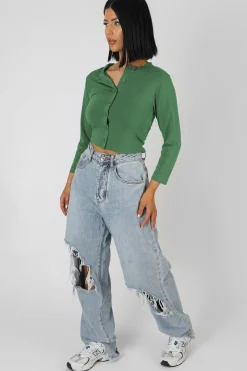 Public Desire Button Front Long Sleeve Crop Top | Women Tops