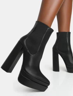 Public Desire Cady Pu Platform Pointed Toe Block Heel Ankle Boots | Women Chunky Boots