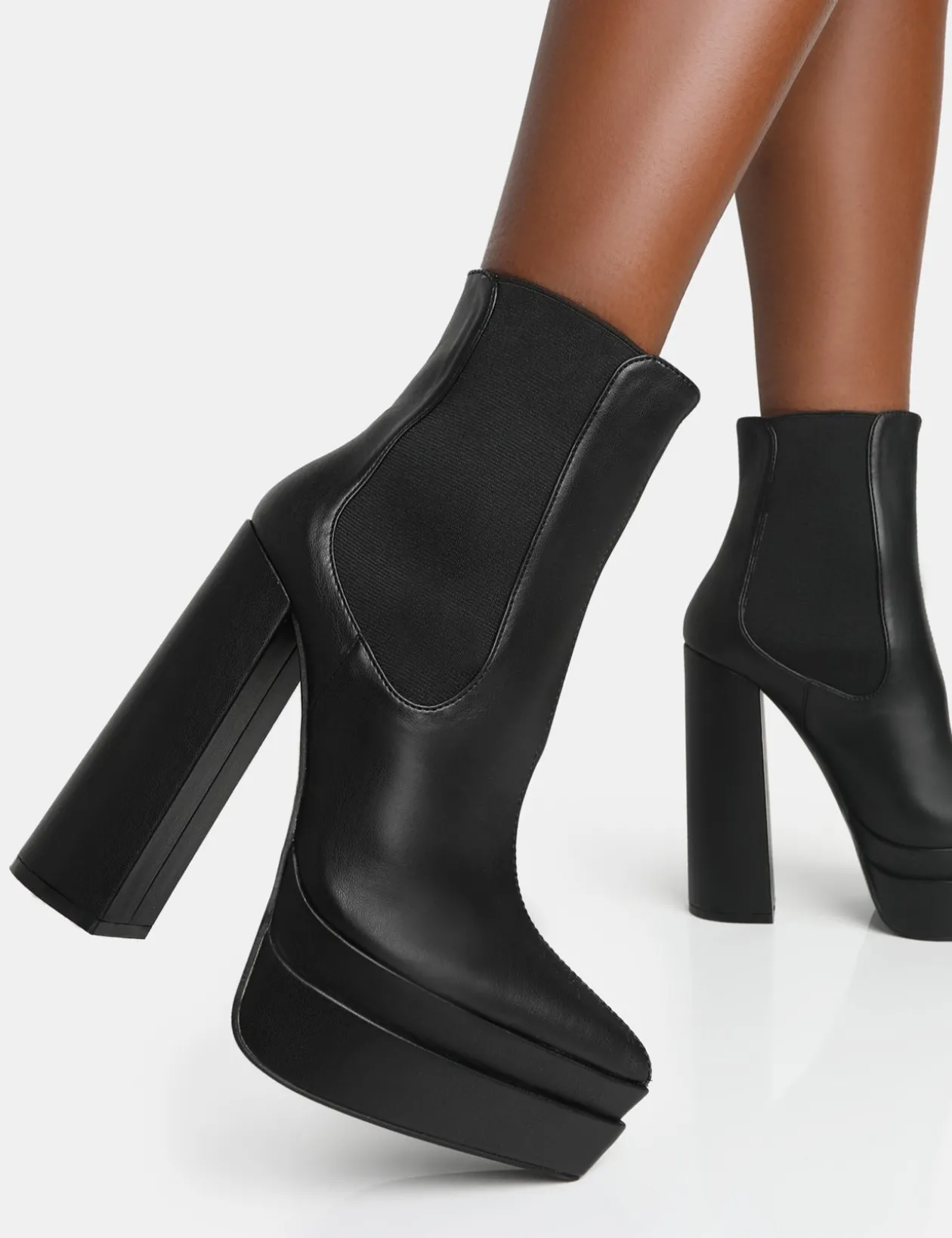 Public Desire Cady Pu Platform Pointed Toe Block Heel Ankle Boots | Women Chunky Boots