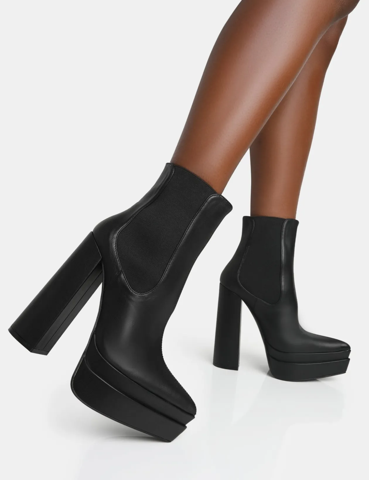 Public Desire Cady Pu Platform Pointed Toe Block Heel Ankle Boots | Women Chunky Boots