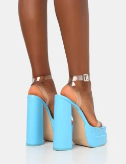 Public Desire Calla Baby Patent Barely There Clear Perspex Square Toe Platform Block Heels | Women Barely There Heels