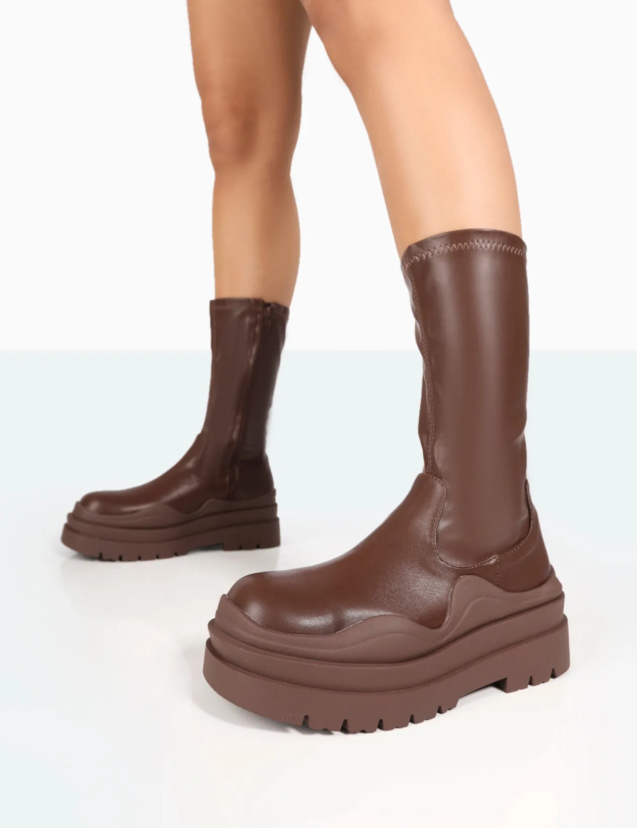 Public Desire Cam Pu Chunky Sole Round Toe Ankle Boots | Women Chunky Boots