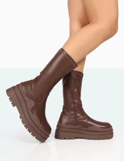 Public Desire Cam Pu Chunky Sole Round Toe Ankle Boots | Women Chunky Boots