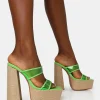 Public Desire Carley Neon Perspex Mule Square Toe Platform Raffia Block Heels | Women Square Toe Heels