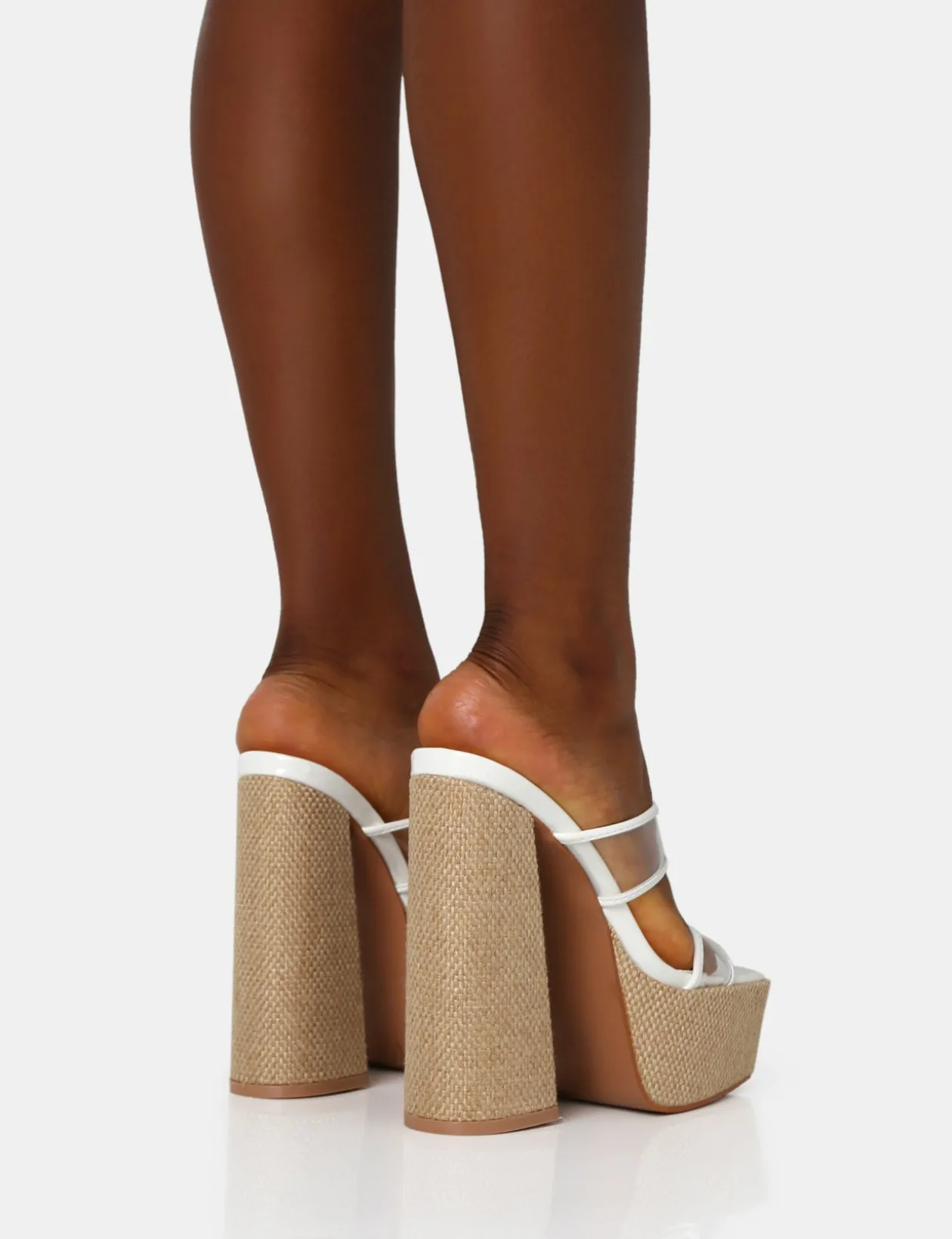 Public Desire Carley Perspex Mule Square Toe Platform Raffia Block Heels | Women Square Toe Heels