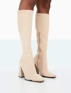 Public Desire Caryn Faux Suede Knee High Block Heeled Boots | Women Knee High Boots