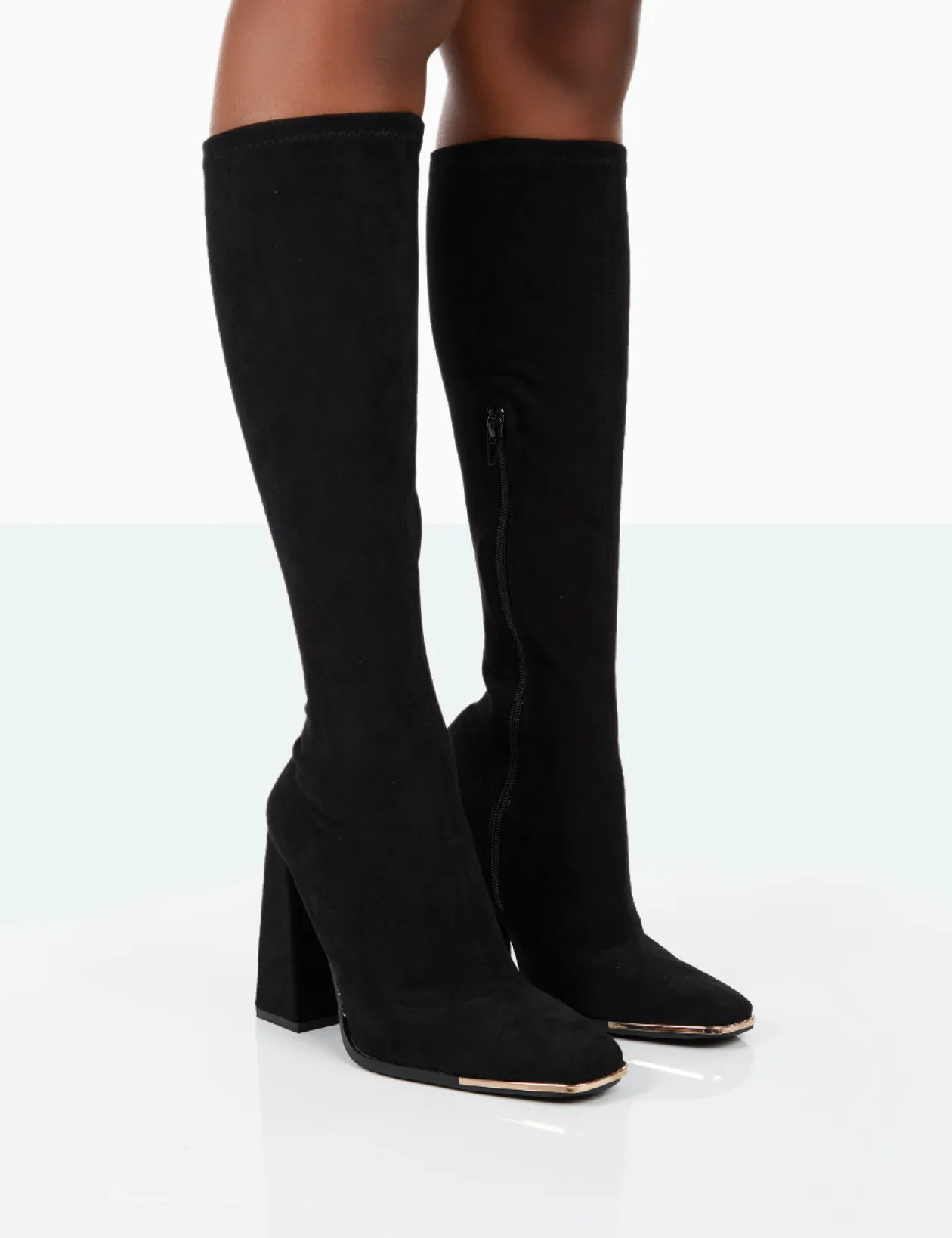 Public Desire Caryn Faux Suede Knee High Block Heeled Boots | Women Knee High Boots