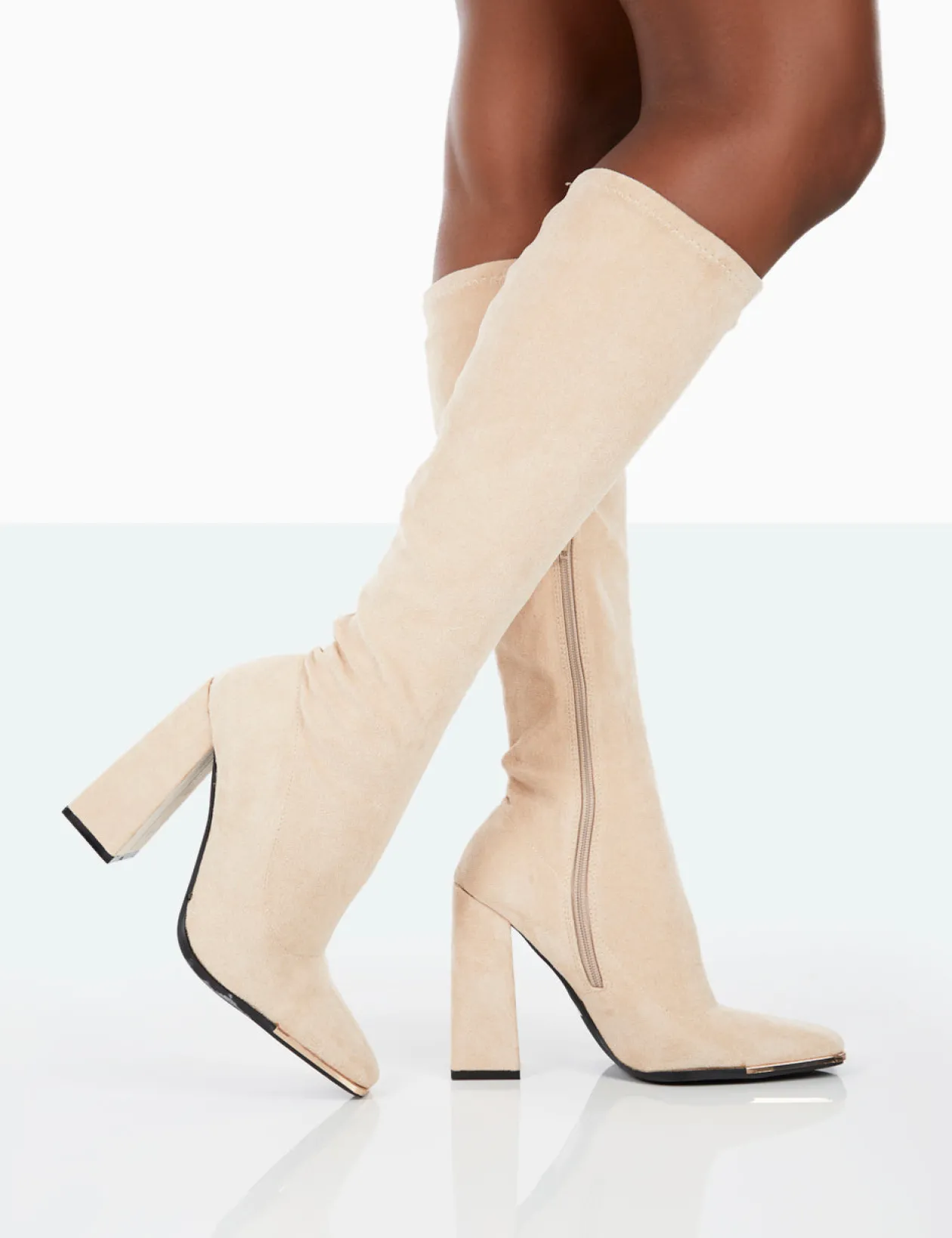 Public Desire Caryn Faux Suede Knee High Block Heeled Boots | Women Knee High Boots