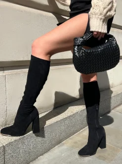 Public Desire Caryn Faux Suede Knee High Block Heeled Boots | Women Knee High Boots