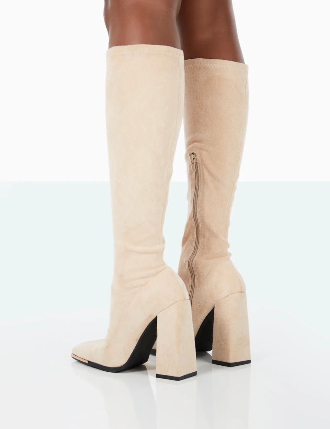 Public Desire Caryn Faux Suede Knee High Block Heeled Boots | Women Knee High Boots