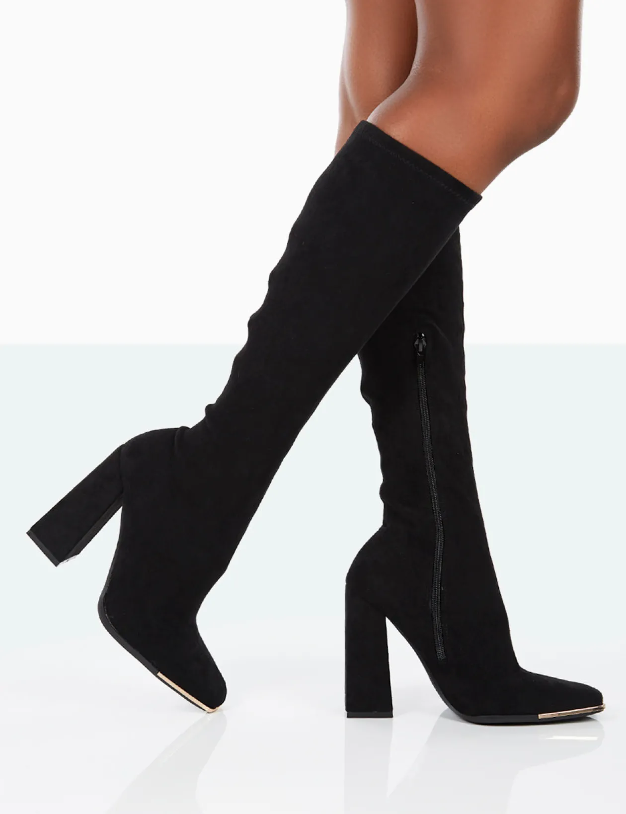 Public Desire Caryn Faux Suede Knee High Block Heeled Boots | Women Knee High Boots