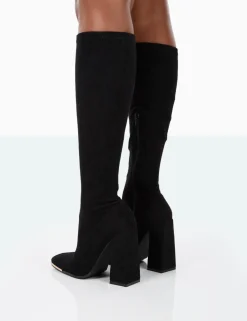 Public Desire Caryn Faux Suede Knee High Block Heeled Boots | Women Knee High Boots