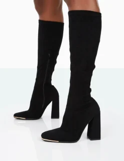 Public Desire Caryn Faux Suede Knee High Block Heeled Boots | Women Knee High Boots