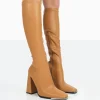 Public Desire Caryn Grain Pu Patent Knee High Block Heeled Boots | Women Knee High Boots