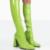 Public Desire Caryn Patent Knee High Block Heeled Boots | Women Knee High Boots
