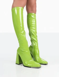 Public Desire Caryn Patent Knee High Block Heeled Boots | Women Knee High Boots