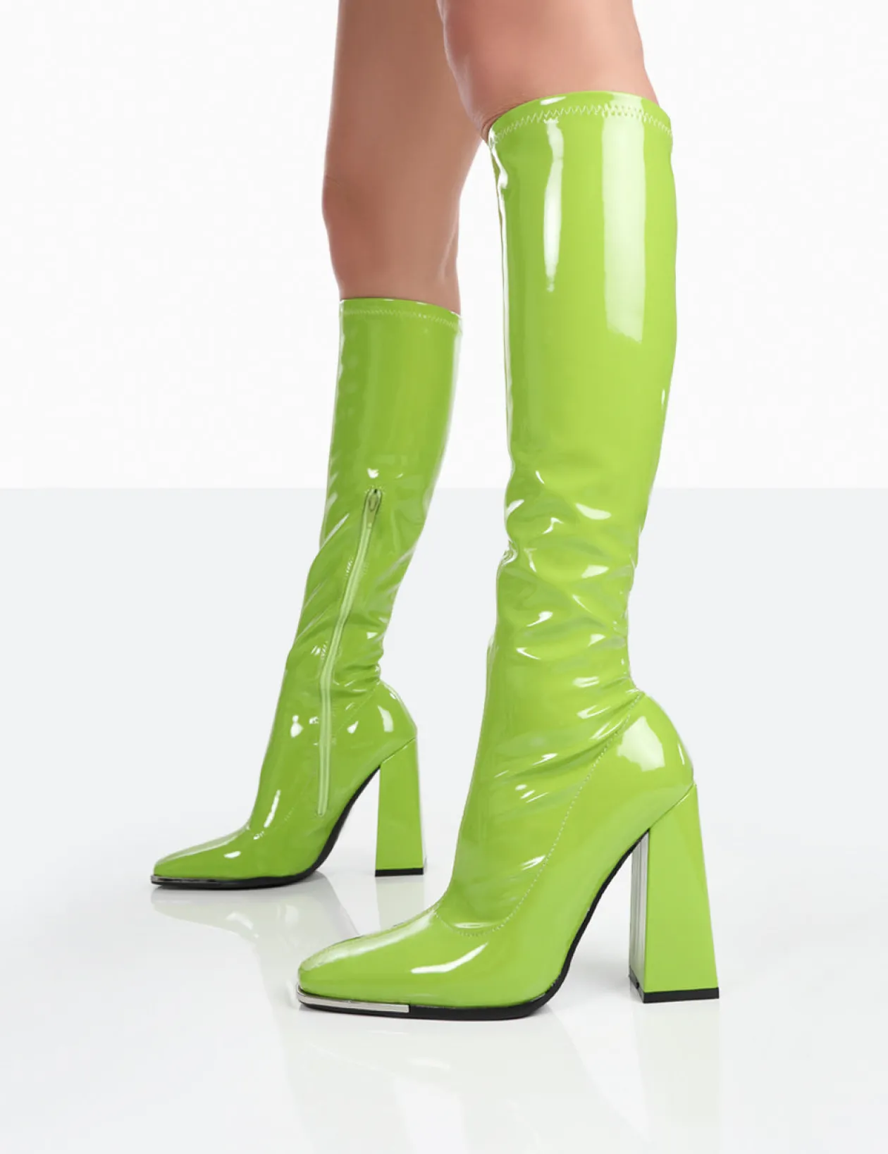 Public Desire Caryn Patent Knee High Block Heeled Boots | Women Knee High Boots