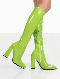 Public Desire Caryn Patent Knee High Block Heeled Boots | Women Knee High Boots