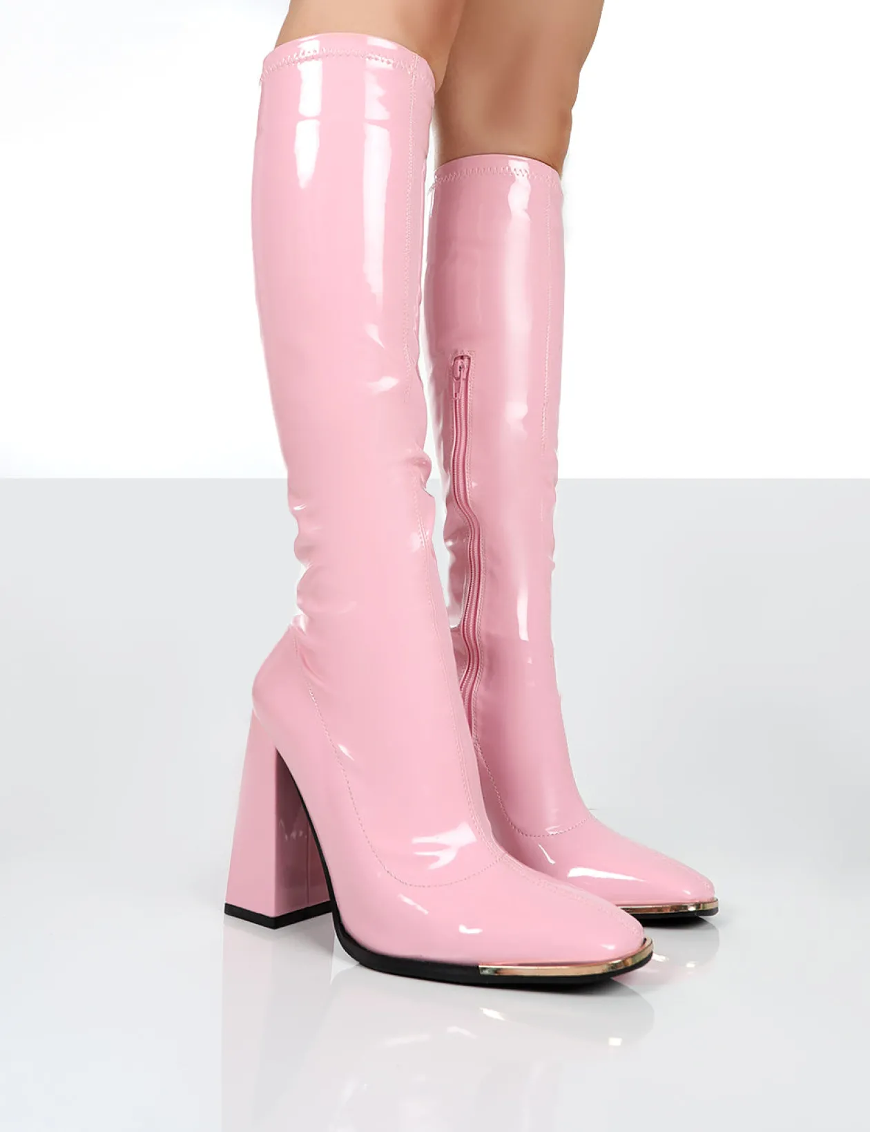 Public Desire Caryn Patent Knee High Heeled Boots | Women Knee High Boots
