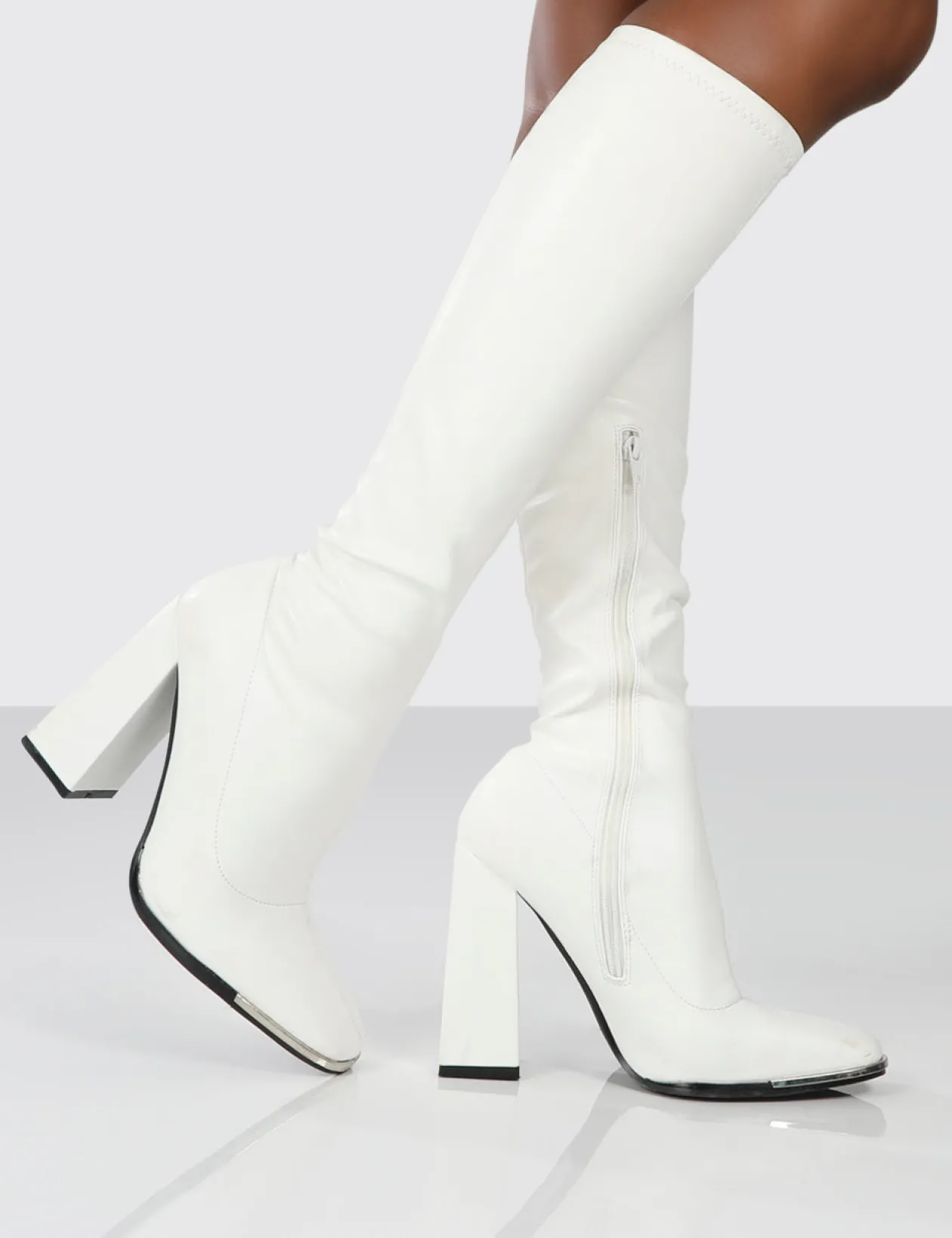 Public Desire Caryn Pu Block Heeled Knee High Boots | Women Knee High Boots