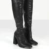 Public Desire Caryn Pu Knee High Block Heeled Boot | Women Knee High Boots