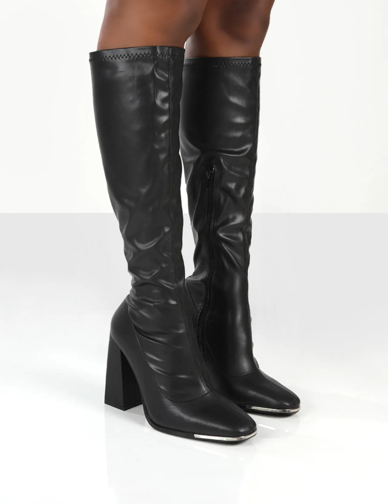 Public Desire Caryn Pu Knee High Block Heeled Boot | Women Knee High Boots