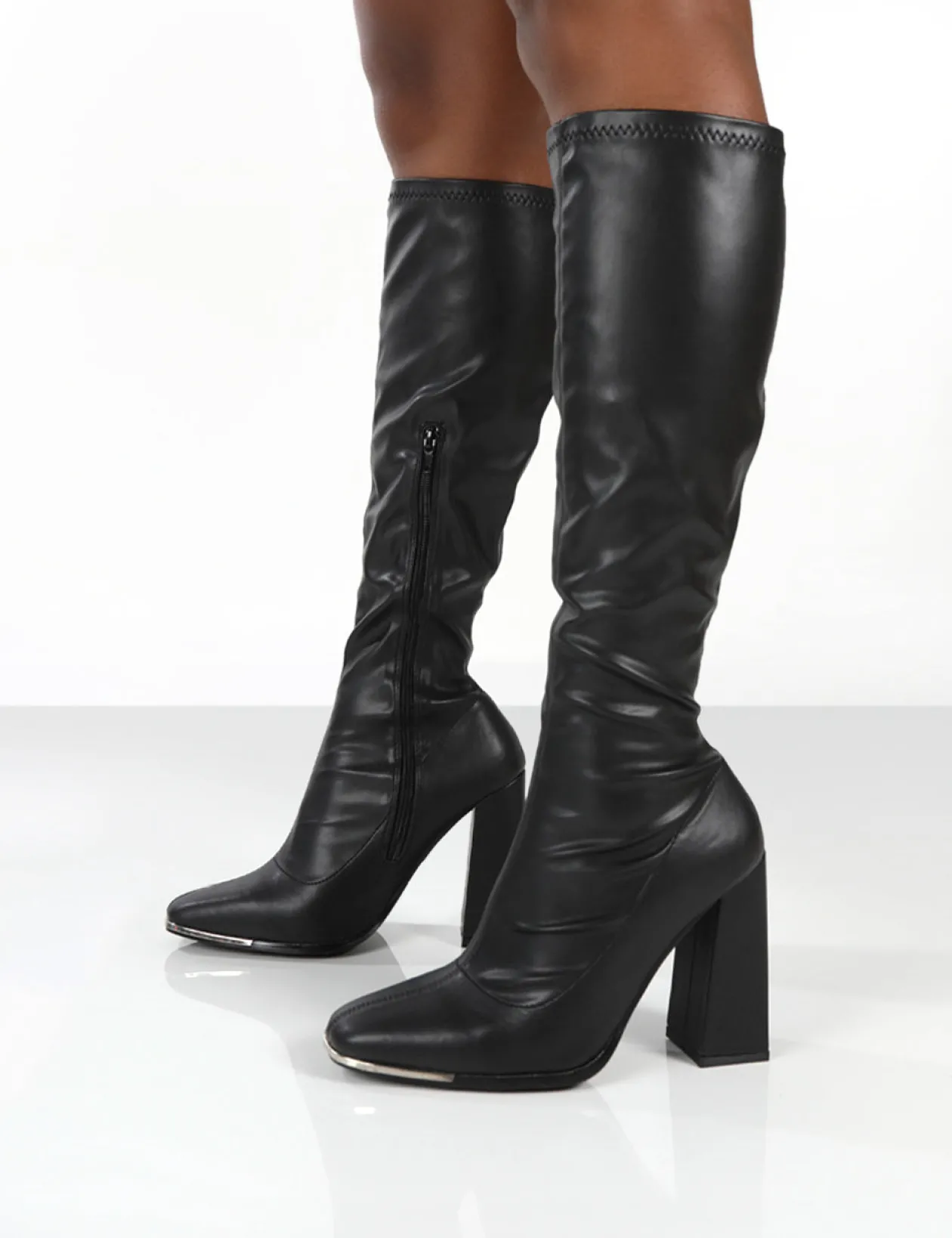 Public Desire Caryn Pu Knee High Block Heeled Boot | Women Knee High Boots