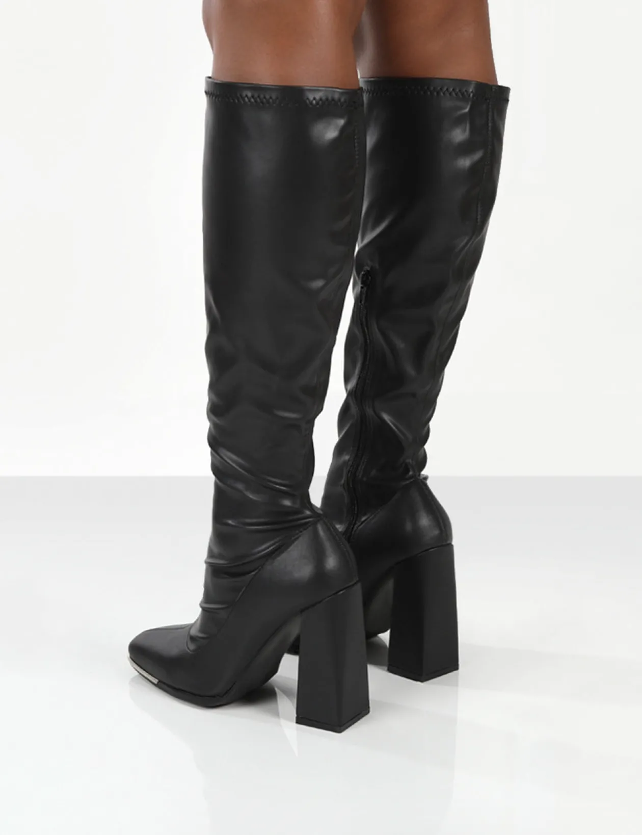 Public Desire Caryn Pu Knee High Block Heeled Boot | Women Knee High Boots