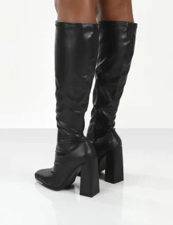 Public Desire Caryn Pu Wide Fit Knee High Block Heeled Boot | Women Wide Fit Long Boots