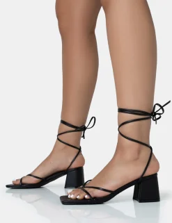 Public Desire Casey Strappy Lace Up Square Toe Low Block Heel Sandals | Women Strappy Sandals