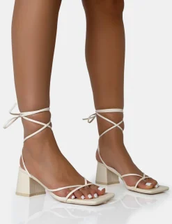 Public Desire Casey Strappy Lace Up Square Toe Low Block Heel Sandals | Women Strappy Sandals