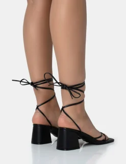 Public Desire Casey Strappy Lace Up Square Toe Low Block Heel Sandals | Women Strappy Sandals