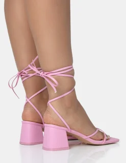 Public Desire Casey Wide Fit Baby Strappy Lace Up Square Toe Low Block Heel Sandals | Women Strappy Sandals