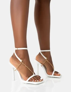Public Desire Catwalk Pu Chain Strappy Square Toe Stiletto Heels | Women Stilettos