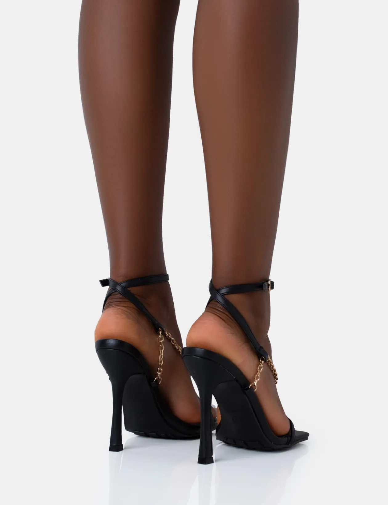 Public Desire Catwalk Pu Chain Strappy Square Toe Stiletto Heels | Women Stilettos