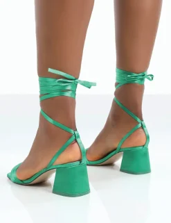 Public Desire Caught Out Satin Square Open Toe Lace Up Block Heeled Sandals | Women Court Heels
