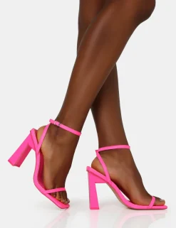 Public Desire Charlotte Neon Pu Barely There Square Toe Block Heels | Women Square Toe Heels