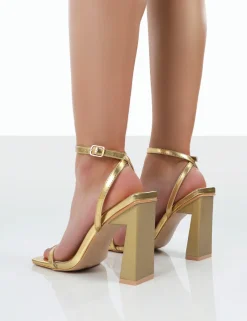 Public Desire Charlotte Wide Fit Patent Square Toe Heels | Women Barely There Heels