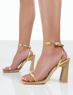 Public Desire Charlotte Wide Fit Patent Square Toe Heels | Women Barely There Heels