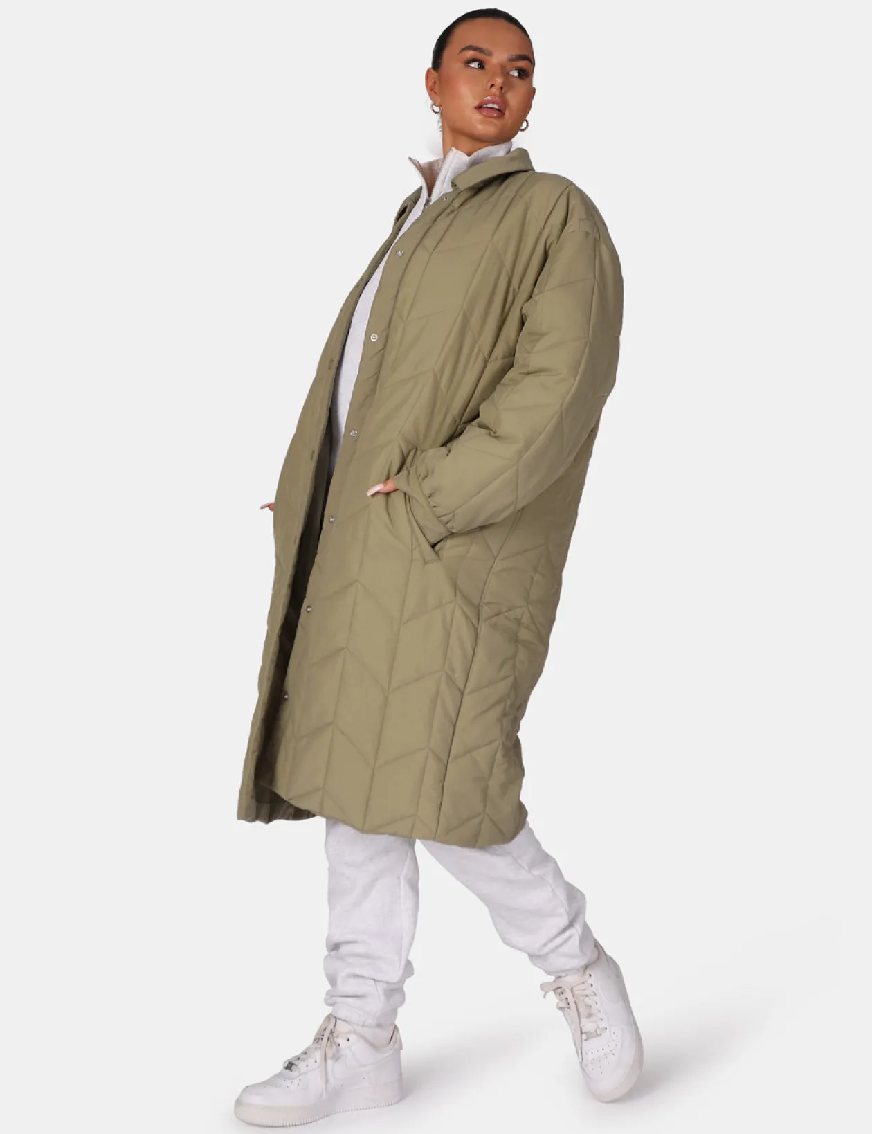Public Desire Chevron Quilted Longline Jacket | Women Outerwear & Jackets