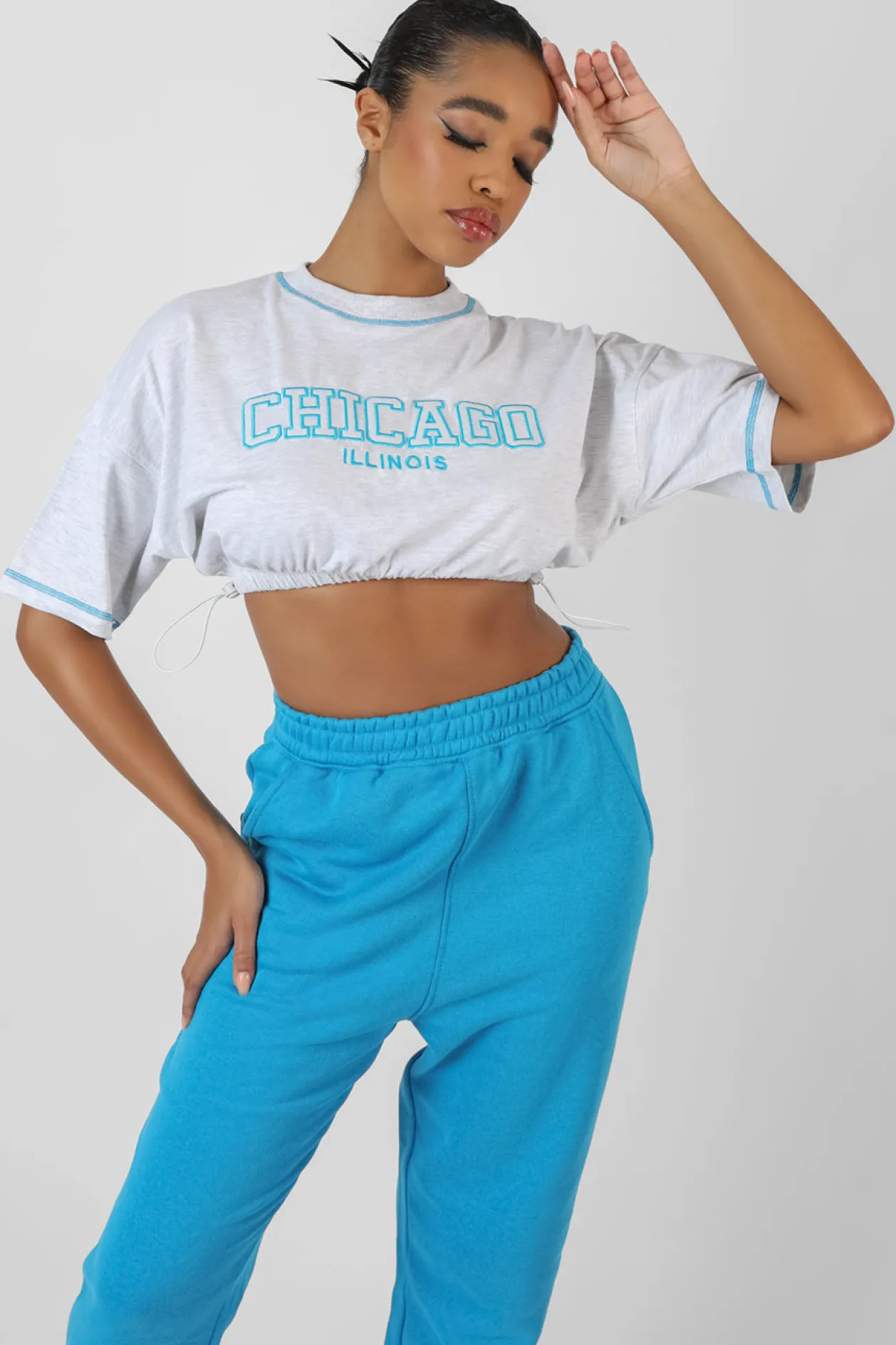 Public Desire Chicago Elasticated Hem Cropped T-Shirt Oatmeal | Women Tops