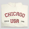 Public Desire Chigago Slogan Oversized Hoodie Ecru | Women Sweatshirt & Hoodies