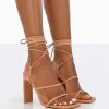 Public Desire Chloe Pu Strappy Square Toe Lace Up Heels | Women Square Toe Heels
