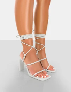 Public Desire Chloe Pu Strappy Square Toe Lace Up Heels | Women Square Toe Heels
