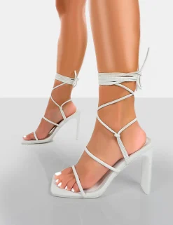 Public Desire Chloe Pu Strappy Square Toe Lace Up Heels | Women Square Toe Heels